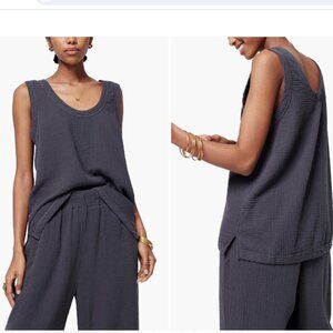 Faherty Brand Dream Gauze Organic Cotton Charcoal Gray Scoop Neck Tank Top NEW